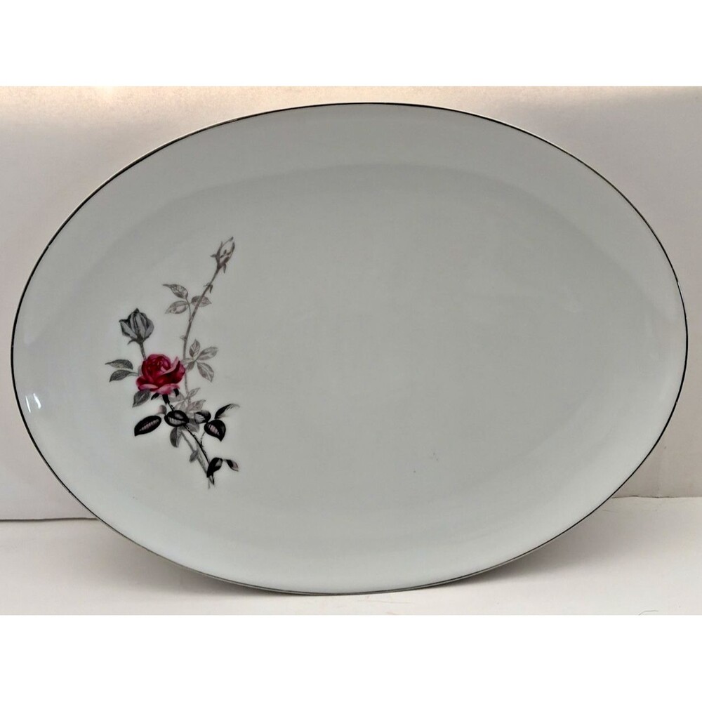 Vintage Sone China Orient Oval Serving Platter Pink Rose Platinum Trim Japan